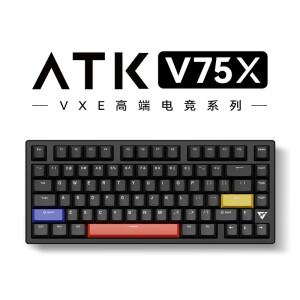 ATKVXE V75X 高端电竞键盘 三模客制化极地狐全键热插拔背光80键 v75x 黑曜石轴