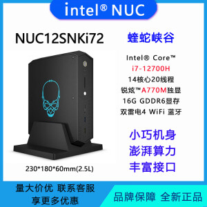 英特尔（Intel）NUC12SNKi72 蝰蛇峡谷 巨蛇峡谷 NUC独显迷你mini电脑主机 微型PC 蝰蛇峡谷 i7-12700H+A770M 官方标配-不含内存/硬盘