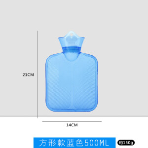 奢知注水热水袋针织橡胶卡通网红暖宝宝暖水袋暖手宝注水pvc 500ML方形款蓝色（加厚防爆无异味 看详情