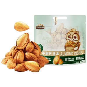三只松鼠手剥巴旦木500g/袋装SS级坚果炒货干果扁核桃杏仁零食送礼