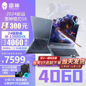 THUNDEROBOT雷神2024新品猎刃16酷睿i9-13900HX独显RTX4060学生电竞游戏本笔记本电脑16英寸240Hz高刷屏 i9-13900HX/RTX4060 240Hz 32G/1T