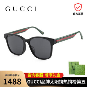 古驰（GUCCI）吴昕小鬼织带镜腿明星同款墨镜女方框板材太阳眼镜男士GG0417SK GG0417SK-001