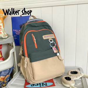 Walker Shop品牌书包大容量高中学生背包初中男女生高颜值双肩包男女 绿色 赠小铃铛挂件