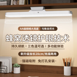 宝量台灯学习宿舍灯学生寝室磁吸酷毙灯书桌护眼灯床头灯 【充电款-经典白】可调光调色