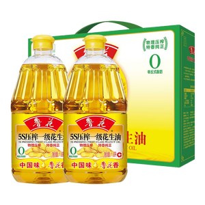 鲁花【保真花生油】5S 物理压榨 压榨一级 花生油 1.8L*2 礼盒
