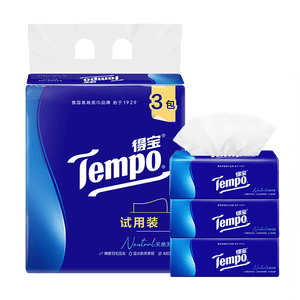 得宝（TEMPO）抽纸试用装 天然无香4层加厚90抽*3包 真M码 纸巾 餐巾纸