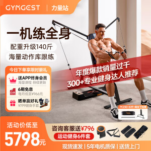 GYMGEST鲸健力量站综合训练器运动卧推家用家庭健身器材多功能PC230 黑色专业版（含高拉凳+长杆）