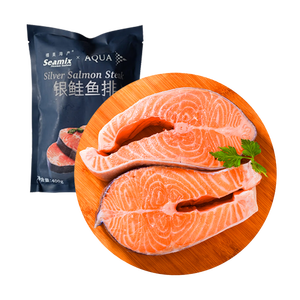 禧美海产 冷冻智利三文鱼排净重400g(银鲑鱼排)带皮切段2-3块装 海鲜水产