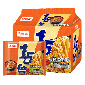 今麦郎方便面泡面袋装 1.5倍速食宵夜香辣牛肉拉面五连包130g*5袋