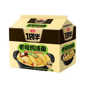 今麦郎 方便面一袋半 泡面袋装高汤面速食宵夜 老母鸡汤面五连包