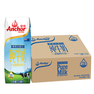 安佳（Anchor）3.6g蛋白质 全脂牛奶 250ml*24盒 新西兰原装进口草饲