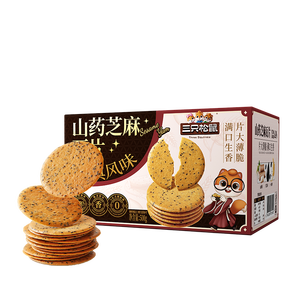 三只松鼠山药芝麻瓦片500g箱装非油炸独立小袋休闲零食老式薄脆饼干点心