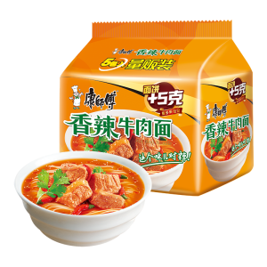 康师傅 方便面 经典香辣牛肉面五连包104g*5 泡面袋装速食 方便食品
