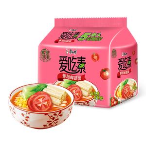 康师傅方便面 爱吃素 番茄鲜蔬面99g*5袋 泡面袋装速食 不含五辛素食