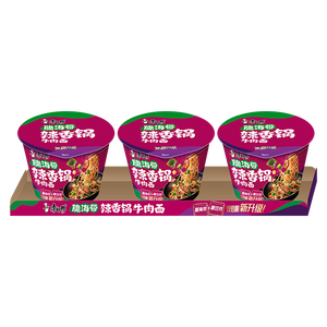 康师傅方便面 经典脆海带辣香锅牛肉面129g*3桶 泡面桶装速食 方便食品