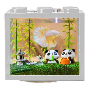 桌面鱼缸小型家用积木缸生态缸水族箱斗鱼缸带小夜灯氛围灯摆件 白色鱼缸一个灯