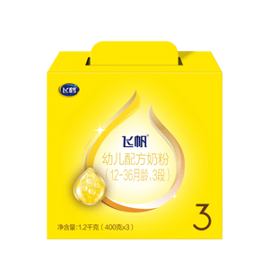 飞鹤飞帆幼儿配方奶粉3段(12-36月龄)1200g*4盒藻油DHA益生菌专利OPO