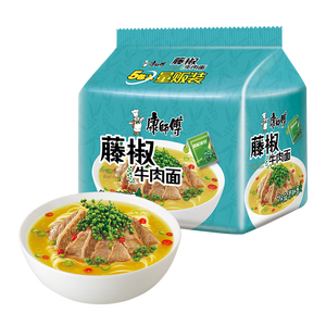 康师傅 方便面 经典藤椒牛肉面五连包103g*5 泡面袋装速食 方便食品