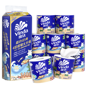 维达（Vinda）有芯卷纸 蓝色经典4层140克*10卷 线条小狗冲浪主题 卫生纸厕纸