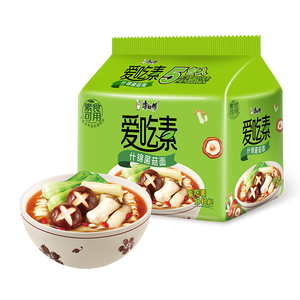 康师傅方便面 爱吃素 什锦蘑菇面100g*5袋 泡面袋装速食 不含五辛素食