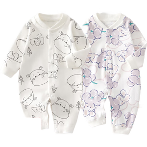 2件 新生婴儿连体衣春秋套装衣服初生宝宝无骨哈衣爬服打底内衣 2件-春秋直襟(小河马+紫葡萄) 73cm （16-18斤以内）