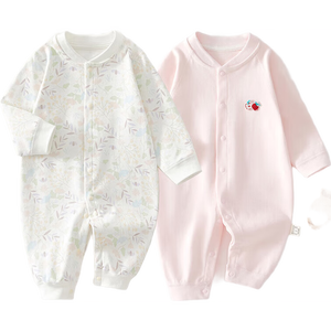 2件 新生婴儿连体衣春秋套装衣服初生宝宝无骨哈衣爬服打底内衣 2件-春秋直襟(彩树叶+粉绣标) 80cm （18-22斤以内）