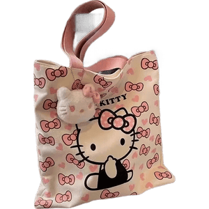 hellokitty卡通帆布包时尚包女手提袋可爱通勤百搭单肩上课大容量 粉色KT猫27*25cm 27.5*25cm