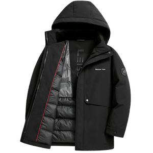 雪中飞鹅绒羽绒服男士可拆帽秋冬厚款休闲商务中长款外套男装185