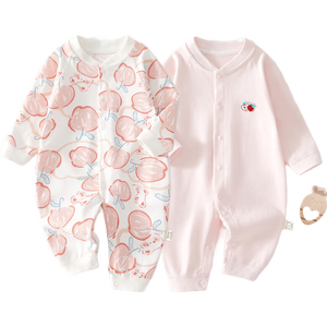 2件 新生婴儿连体衣春秋套装衣服初生宝宝无骨哈衣爬服打底内衣 2件-春秋直襟(粉苹果+粉绣标) 80cm （18-22斤以内）