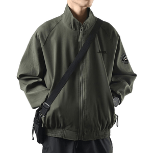 JEEP吉普夹克男士外套春秋季宽松潮流痞帅立领休闲衣服男装 军绿 XL