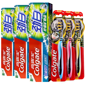 高露洁（Colgate）劲白系列小苏打牙膏牙刷套装（牙膏北美留兰味 120g×3+牙刷×3）