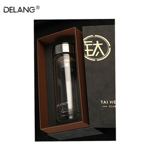 德琅（DELANG）水杯双层玻璃杯商务办公玻璃杯 双层纯钛弱碱玻璃杯DL8802