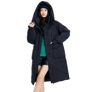 雪中飞冬新款女士中长款羽绒服百搭时尚休闲气质大口袋保暖舒适 黑色|8056 M /160/84A