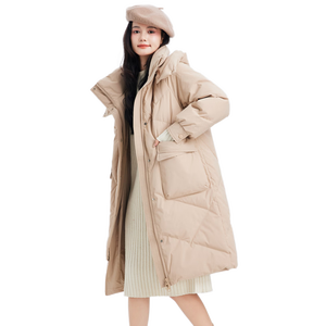 雪中飞冬新款女士中长款羽绒服百搭时尚休闲气质大口袋保暖舒适 卡其色|7101 L /165/88A