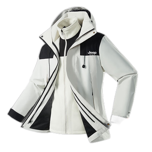 JEEP SPIRIT吉普冲锋衣男春秋冬夹克外套三合一防风连帽登山服 象牙白 L