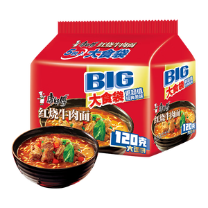 康师傅 方便面 大食袋红烧牛肉面五连包145g*5 泡面袋装速食 方便食品