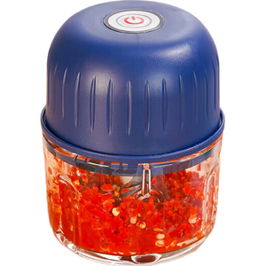 绞肉机小型打蒜器家用绞蒜切蒜器多功能辅食料理机电动蒜泥神器蒜蓉机自动切菜机压蒜器 蓝色-升级电机 2页刀 0.26L