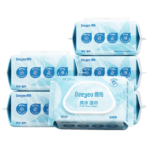 德佑纯水湿巾80抽*6包 加大加厚款大包婴儿湿纸巾弱酸离子水不含酒精