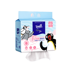 得宝（TEMPO）Pingu联名洗脸巾 100抽/提 XL码 进口乳霜护肤 母婴适用 一次性