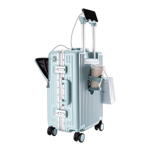 Walker Shop品牌行李箱铝框登机箱男前开盖多功能拉杆箱密码箱大容量旅行箱女 蓝色 20英寸 【登机箱】