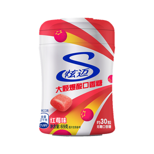 炫迈（Stride）无糖颗粒爆酸口香糖?红莓味30粒69g 糖果休闲零食 酸爽提神便携