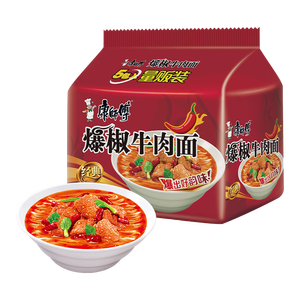 康师傅 方便面 经典爆椒牛肉面五连包103g*5 泡面袋装速食 方便食品