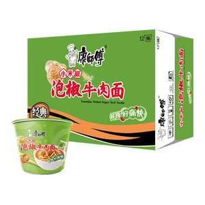 康师傅 方便面 经典泡椒牛肉桶面110g*12 泡面整箱 方便食品