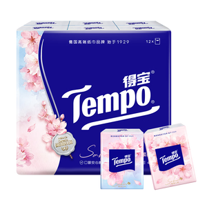 得宝（TEMPO）一博同款 手帕纸 樱花味4层7张*12包 湿水不破 纸巾小包 面巾纸