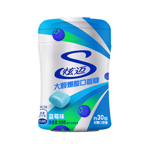 炫迈（Stride）无糖颗粒爆酸口香糖 蓝莓味30粒69g 糖果休闲零食 酸爽提神便携