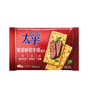 太平苏打饼干 黑胡椒和牛味100g低糖易消化含膳食纤维 零食早餐下午茶