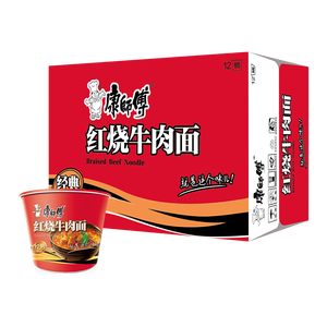 康师傅 方便面 经典红烧牛肉桶面110g*12 泡面整箱速食 方便食品
