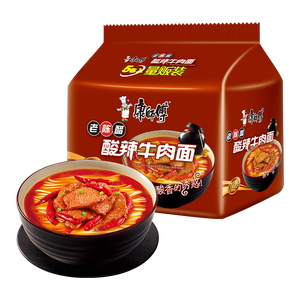 康师傅 方便面 经典老陈醋酸辣牛肉面五连包110g*5 泡面袋装 方便食品