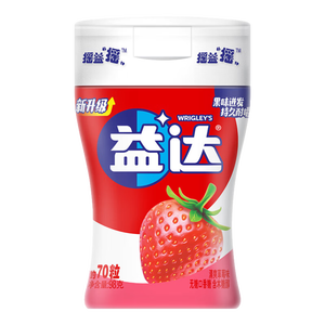 益达 无糖口香糖 清爽草莓味 98g约70粒/瓶 口气清新糖 休闲零食糖果