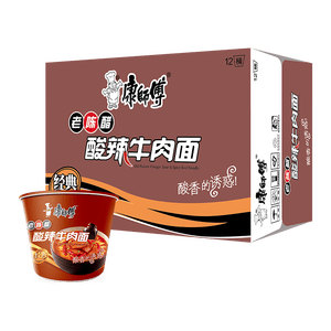 康师傅 方便面 经典老陈醋酸辣牛肉桶面122g*12 泡面整箱速食 方便食品